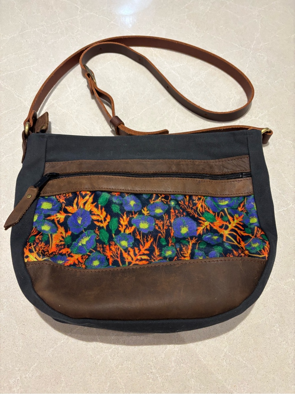Ragmaw Bag OOAK Velvet Waxed Canvas Crossbody Leather Straps Made in Canada NL
